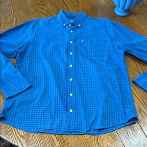 Johnnie-O Hangin Out style Men’s button up shirt. Long sleeve. Blue check. Large